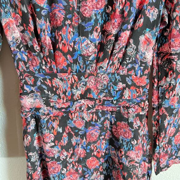 IRO Floral Fling Silk Sheath Mini Dress Women's 34 US 2 Long Sleeve Faux Wrap - Picture 5 of 8